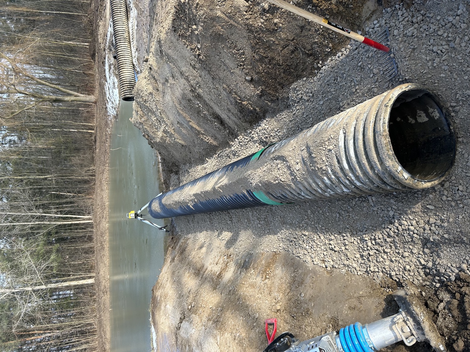 Culvert pipe installed in a trench