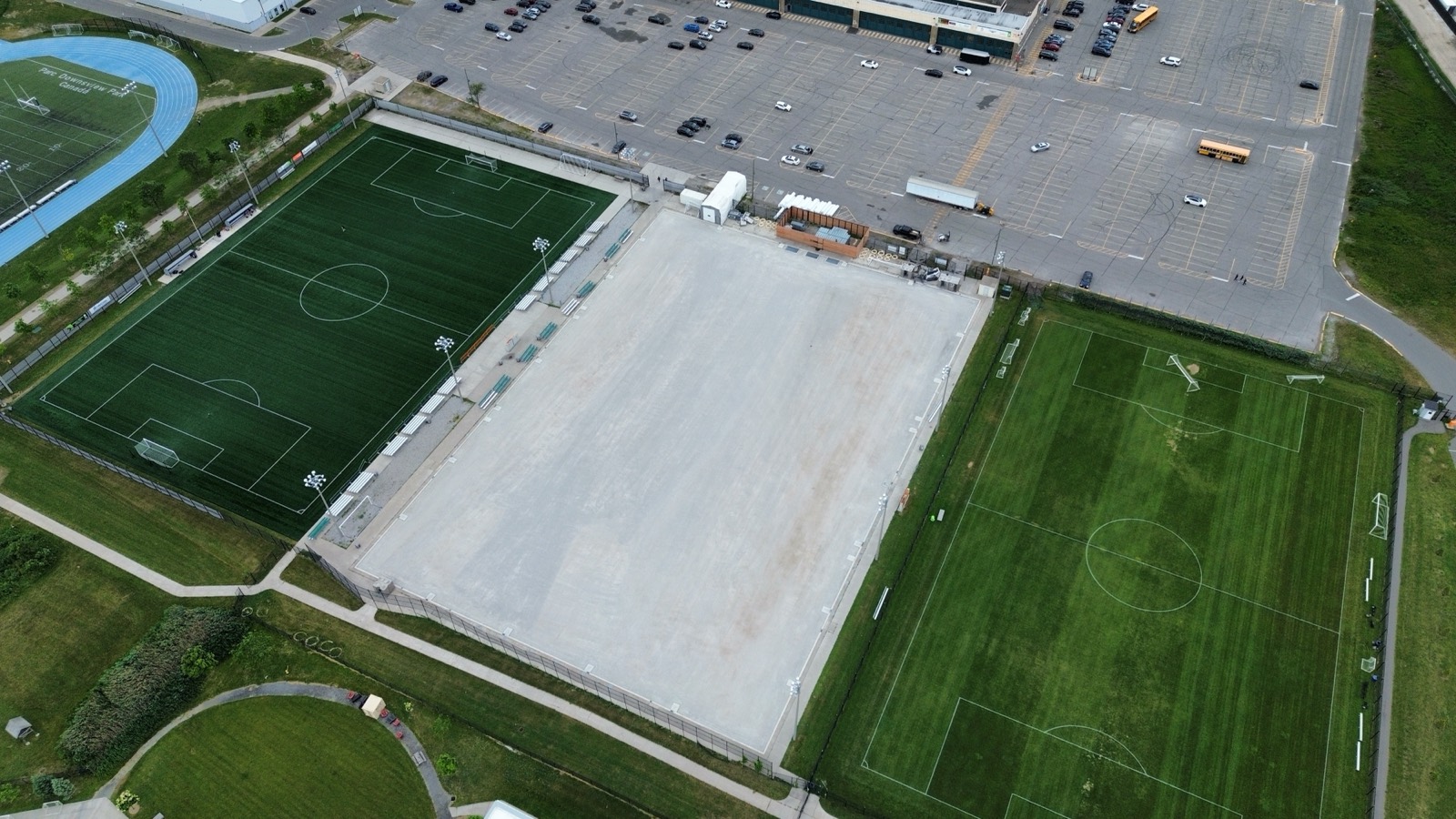 Aerial view of graded sports fields