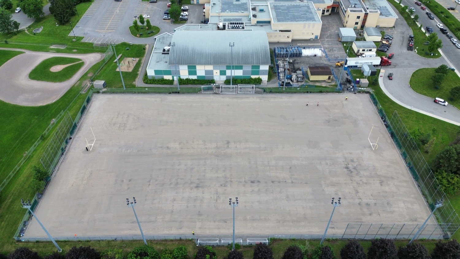 Aerial view of a graded sports field