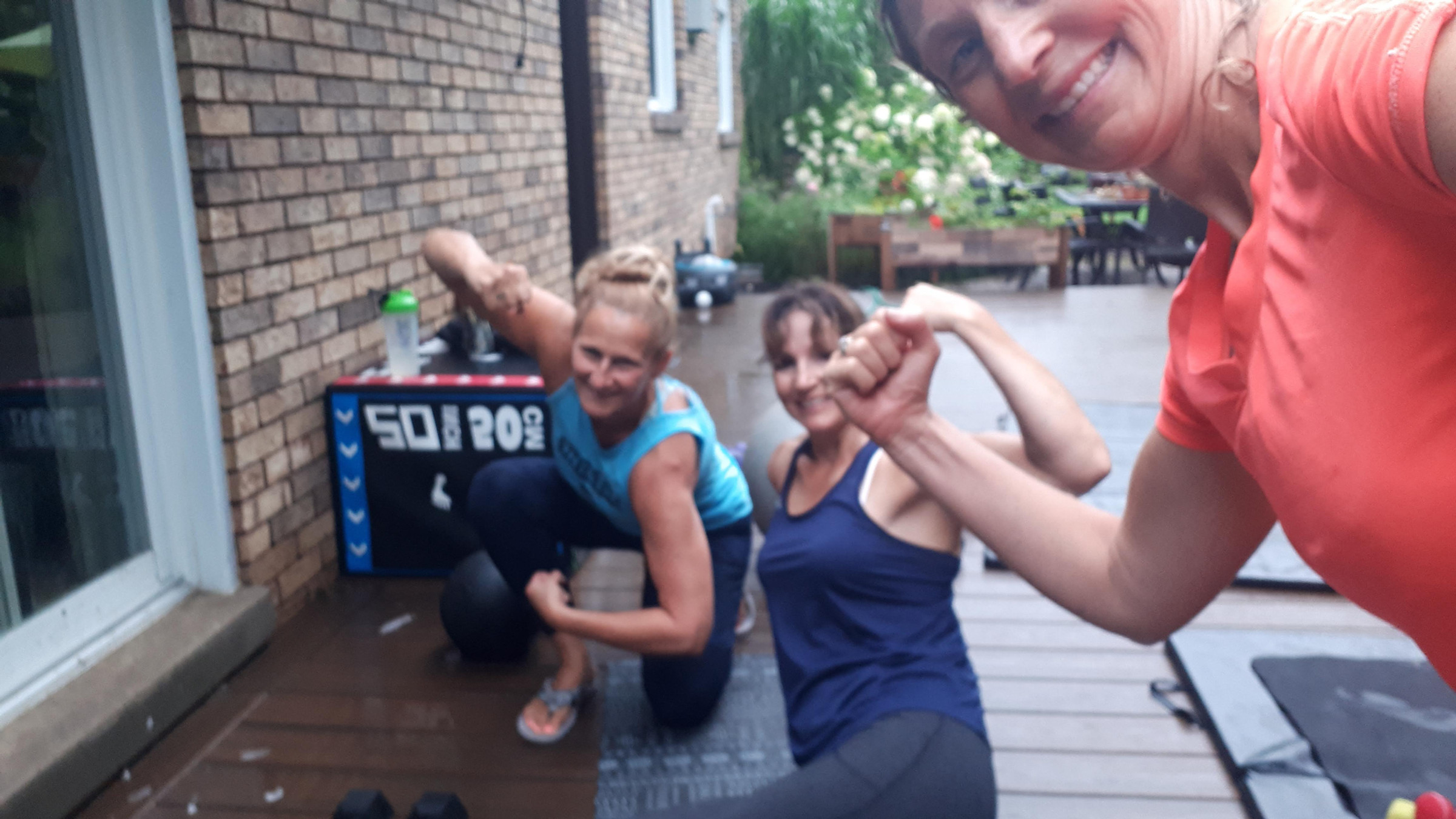 A deck workout with a plyo box