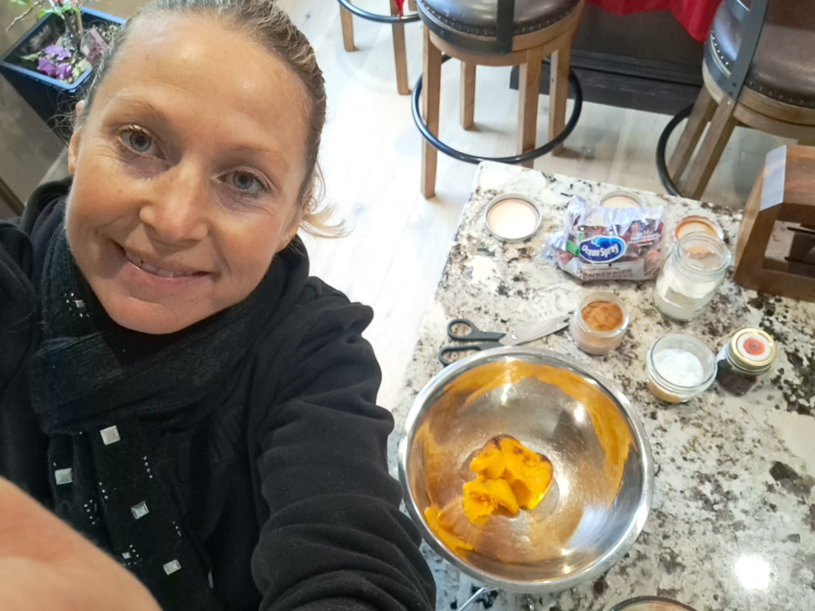 Kaley mixing a healthy breakfast